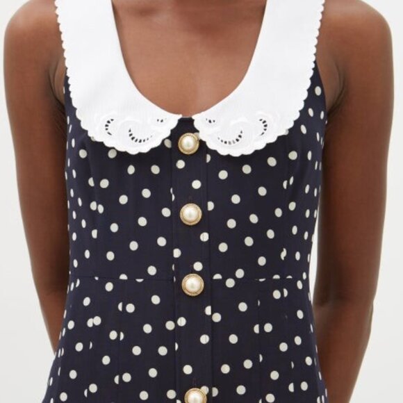 Alessandra Rich Peter Pan-collar Polka-dot Silk-georgette Dress - Blue White - Picture 4 of 4